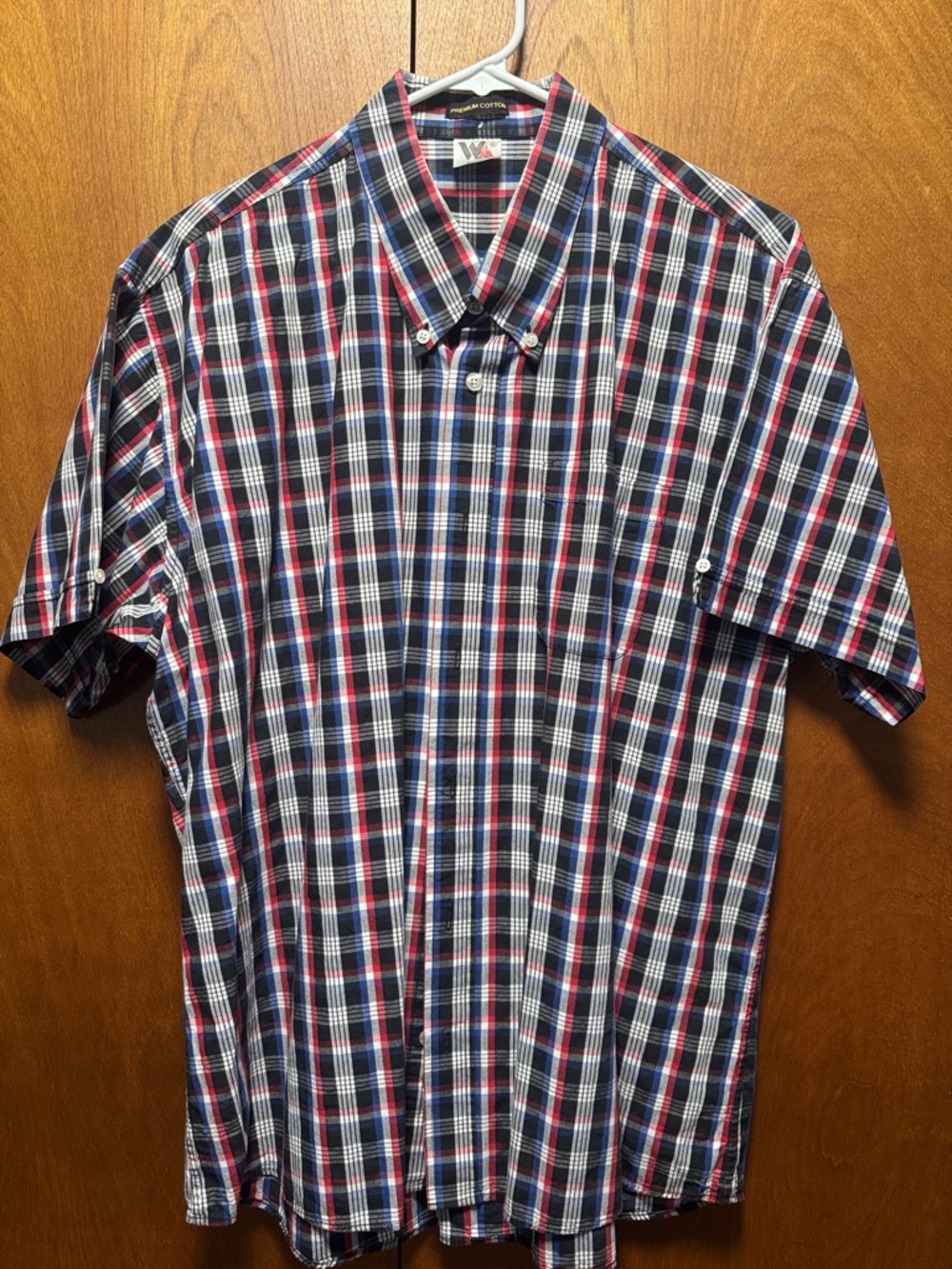Warrior Men's Short-Sleeve Plaid Button-Down Shirt - Red, Blue, White, Black